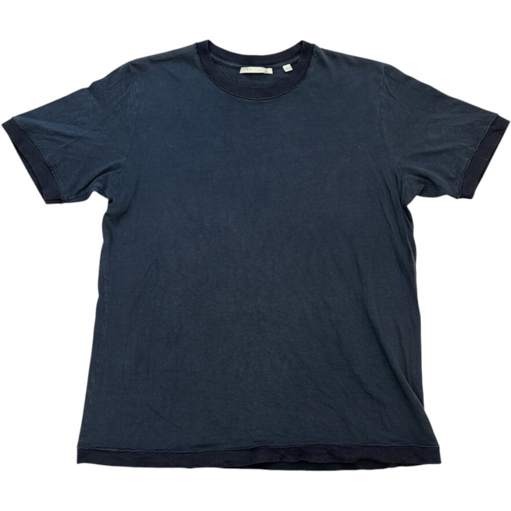 Vince Linen T-Shirt Mens XL Navy Blue Short Sleeve Japanese Fabric Raw Hem